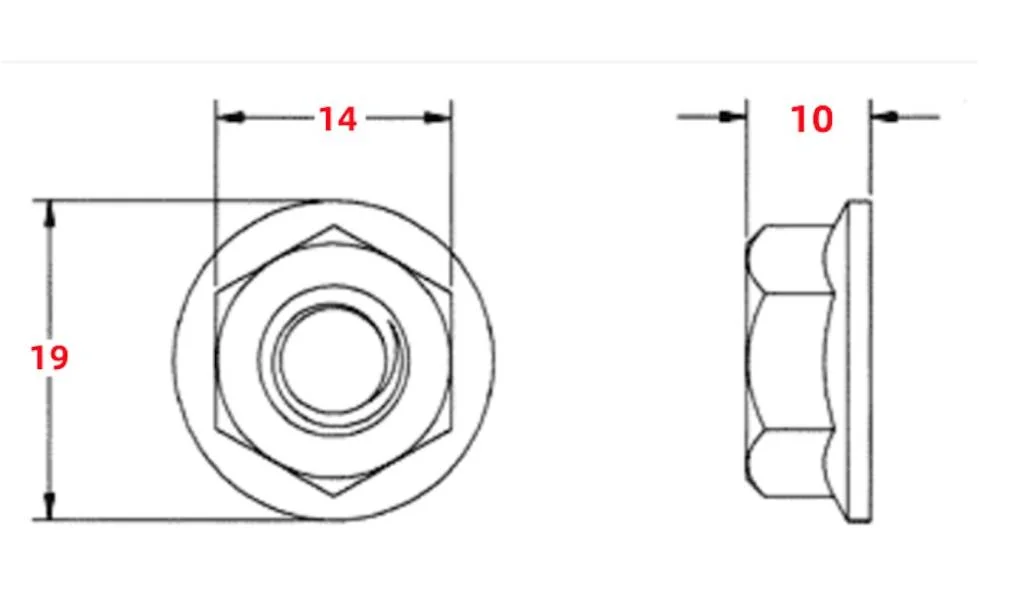 M10 Titanium Nut Flange Head - CAD Drawing Reference gallery image 1